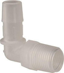 Made in USA - 1/2" Barb, 1/2, Polypropylene Single Barbed Tube Elbow - Natural, Male - Exact Tool & Supply