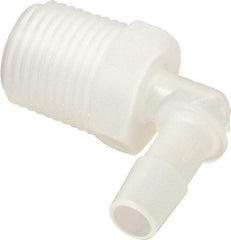 Made in USA - 3/8" Barb, 3/8, Polypropylene Single Barbed Tube Elbow - Natural, Male - Exact Tool & Supply