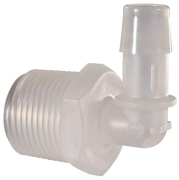 Made in USA - 1/2" Barb, 1/2, Polypropylene Single Barbed Tube Elbow - Natural, Male - Exact Tool & Supply