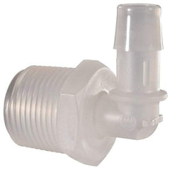 Made in USA - 1/2" Barb, 1/2, Polypropylene Single Barbed Tube Elbow - Natural, Male - Exact Tool & Supply
