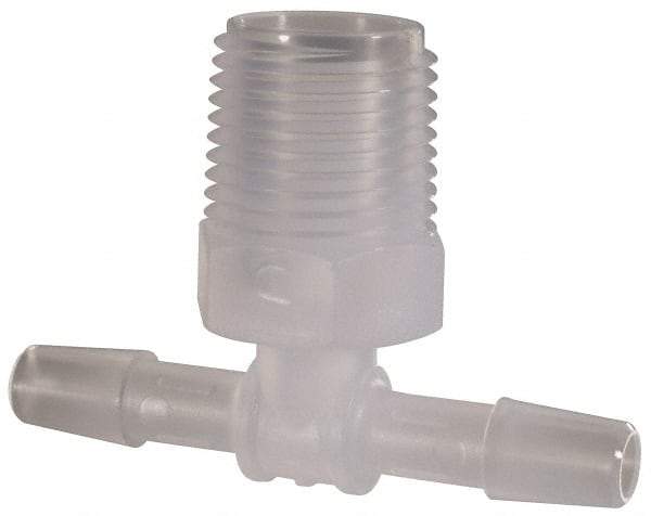 Made in USA - 1/4" Barb, 1/4, Polypropylene Single Barbed Tube Branch Tee - Natural, Male - Exact Tool & Supply