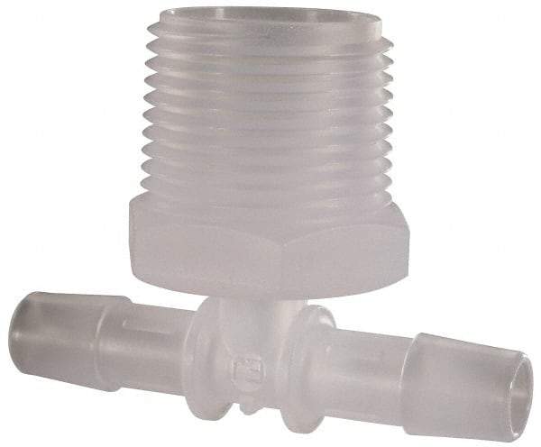 Made in USA - 3/8" Barb, 3/8, Polypropylene Single Barbed Tube Branch Tee - Natural, Male - Exact Tool & Supply