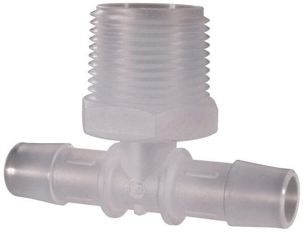 Made in USA - 1/2" Barb, 1/2, Polypropylene Single Barbed Tube Branch Tee - Natural, Male - Exact Tool & Supply