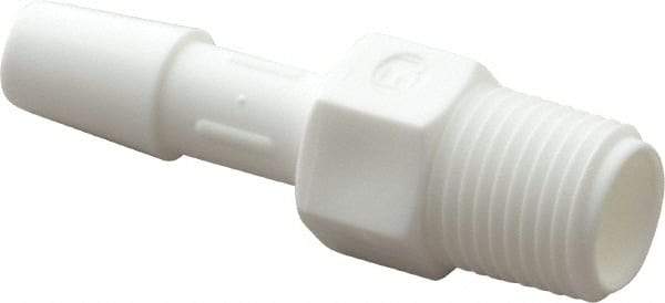 Made in USA - 1/4" Barb, 1/4, Polypropylene Single Barbed Tube Adapter - White, Male - Exact Tool & Supply
