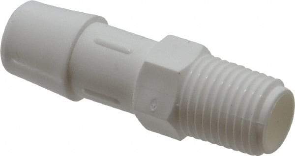 Made in USA - 1/2" Barb, 1/2, Polypropylene Single Barbed Tube Adapter - White, Male - Exact Tool & Supply