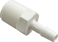 Made in USA - 1/4" Barb, 1/4, Polypropylene Single Barbed Tube Adapter - White, Male - Exact Tool & Supply