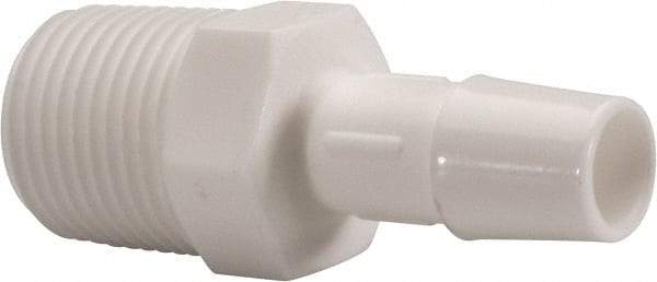 Made in USA - 3/8" Barb, 3/8, Polypropylene Single Barbed Tube Adapter - White, Male - Exact Tool & Supply