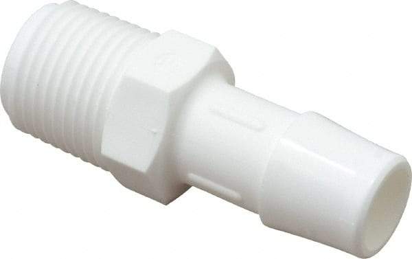 Made in USA - 1/2" Barb, 1/2, Polypropylene Single Barbed Tube Adapter - White, Male - Exact Tool & Supply