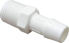 Made in USA - 1/2" Barb, 1/2, Polypropylene Single Barbed Tube Adapter - White, Male - Exact Tool & Supply