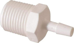 Made in USA - 1/4" Barb, 1/4, Polypropylene Single Barbed Tube Adapter - White, Male - Exact Tool & Supply