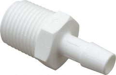 Made in USA - 3/8" Barb x 1/2"NPT, Polypropylene Single Barbed Tube Adapter - White, Male - Exact Tool & Supply