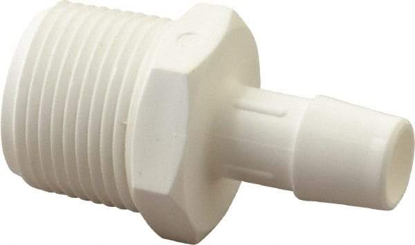 Made in USA - 1/2" Barb, 1/2, Polypropylene Single Barbed Tube Adapter - White, Male - Exact Tool & Supply
