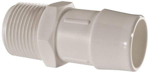 Made in USA - 1" Barb, 1, Polypropylene Single Barbed Tube Adapter - White, Male - Exact Tool & Supply