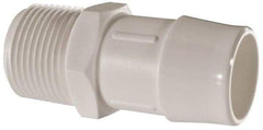 Made in USA - 1" Barb, 1, Polypropylene Single Barbed Tube Adapter - White, Male - Exact Tool & Supply