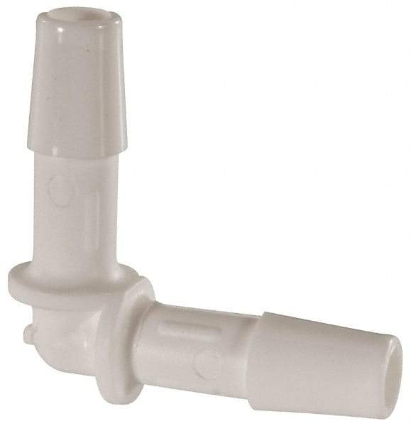 Made in USA - 1/4" Barb, Polypropylene Single Barbed Tube Elbow - White - Exact Tool & Supply