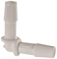 Made in USA - 1/4" Barb, Polypropylene Single Barbed Tube Elbow - White - Exact Tool & Supply
