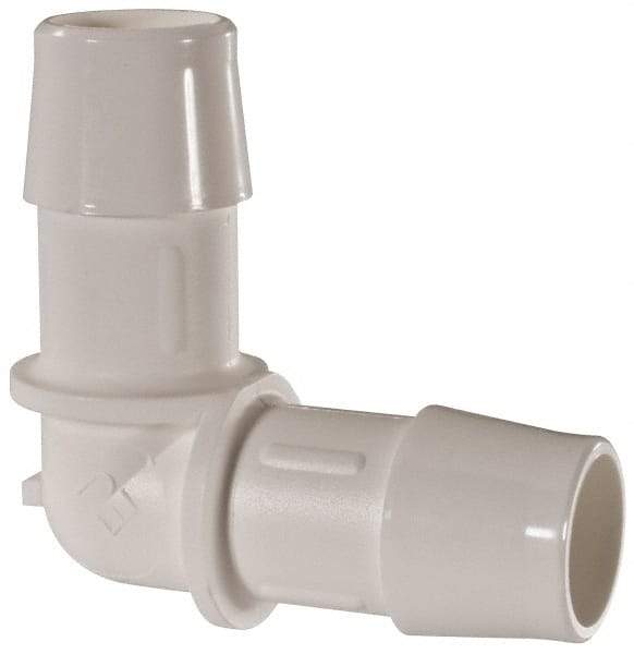 Made in USA - 5/8" Barb, Polypropylene Single Barbed Tube Elbow - White - Exact Tool & Supply