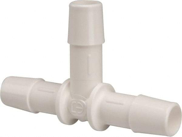Made in USA - 3/8" Barb, Polypropylene Single Barbed Tube Tee - White - Exact Tool & Supply