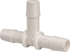 Made in USA - 3/8" Barb, Polypropylene Single Barbed Tube Tee - White - Exact Tool & Supply