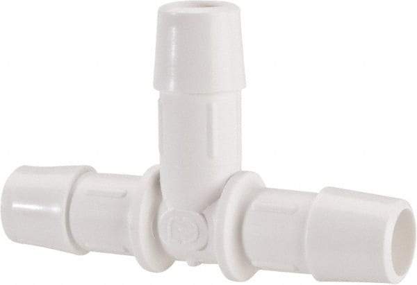 Made in USA - 1/2" Barb, Polypropylene Single Barbed Tube Tee - White - Exact Tool & Supply