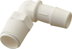 Made in USA - 1/2" Barb, 1/2, Polypropylene Single Barbed Tube Elbow - White, Male - Exact Tool & Supply