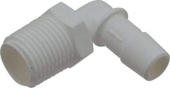 Made in USA - 1/2" Barb, 1/2, Polypropylene Single Barbed Tube Elbow - White, Male - Exact Tool & Supply