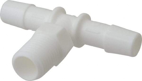 Made in USA - 3/8" Barb, 3/8, Polypropylene Single Barbed Tube Branch Tee - White, Male - Exact Tool & Supply