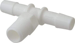 Made in USA - 3/8" Barb, 3/8, Polypropylene Single Barbed Tube Branch Tee - White, Male - Exact Tool & Supply