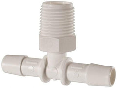 Made in USA - 3/8" Barb, 3/8, Polypropylene Single Barbed Tube Branch Tee - White, Male - Exact Tool & Supply