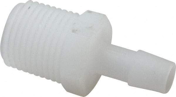Made in USA - 3/8" Barb, 3/8, Kynar Single Barbed Tube Adapter - Natural, Male - Exact Tool & Supply