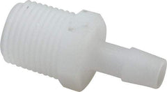 Made in USA - 3/8" Barb, 3/8, Kynar Single Barbed Tube Adapter - Natural, Male - Exact Tool & Supply