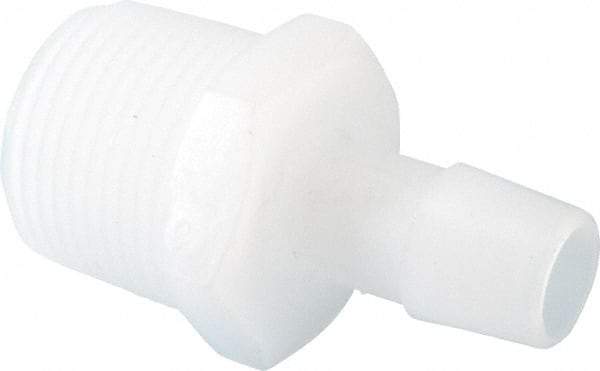 Made in USA - 1/2" Barb, 1/2, Kynar Single Barbed Tube Adapter - Natural, Male - Exact Tool & Supply