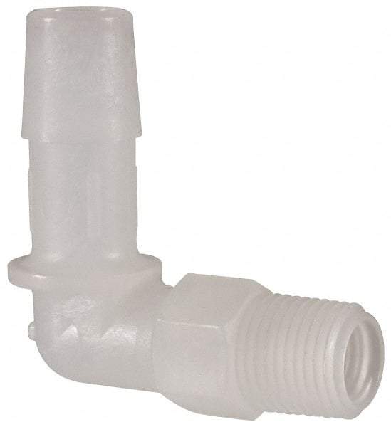 Made in USA - 3/8" Barb, 3/8, Kynar Single Barbed Tube Elbow - Natural, Male - Exact Tool & Supply
