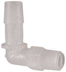 Made in USA - 3/8" Barb, 3/8, Kynar Single Barbed Tube Elbow - Natural, Male - Exact Tool & Supply