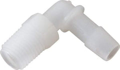 Made in USA - 3/8" Barb, 3/8, Kynar Single Barbed Tube Elbow - Natural, Male - Exact Tool & Supply