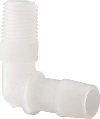 Made in USA - 1/2" Barb, 1/2, Kynar Single Barbed Tube Elbow - Natural, Male - Exact Tool & Supply