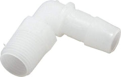 Made in USA - 1/2" Barb, 1/2, Kynar Single Barbed Tube Elbow - Natural, Male - Exact Tool & Supply
