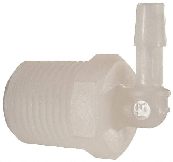 Made in USA - 1/4" Barb, 1/4, Kynar Single Barbed Tube Elbow - Natural, Male - Exact Tool & Supply