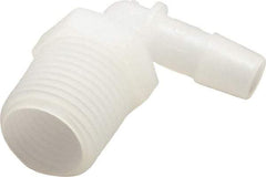 Made in USA - 3/8" Barb, 3/8, Kynar Single Barbed Tube Elbow - Natural, Male - Exact Tool & Supply