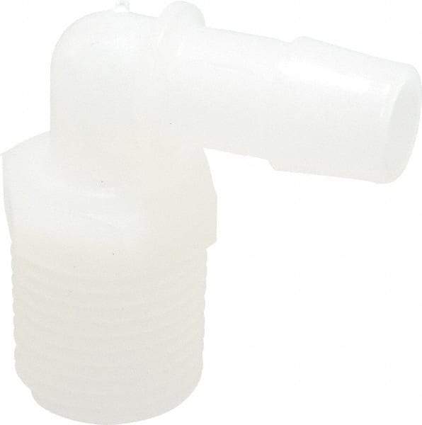 Made in USA - 1/2" Barb, 1/2, Kynar Single Barbed Tube Elbow - Natural, Male - Exact Tool & Supply