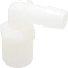 Made in USA - 1/2" Barb, 1/2, Kynar Single Barbed Tube Elbow - Natural, Male - Exact Tool & Supply