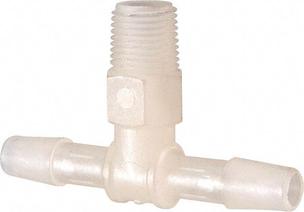 Made in USA - 1/4" Barb, 1/4, Kynar Single Barbed Tube Branch Tee - Natural, Male - Exact Tool & Supply