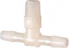 Made in USA - 1/4" Barb, 1/4, Kynar Single Barbed Tube Branch Tee - Natural, Male - Exact Tool & Supply