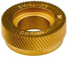 Dorian Tool - 1" Diam, 90° Tooth Angle, 25 TPI, Standard (Shape), Form Type Cobalt Left-Hand Diagonal Knurl Wheel - 3/8" Face Width, 1/2" Hole, Circular Pitch, 30° Helix, TiN Finish, Series SW4 - Exact Tool & Supply