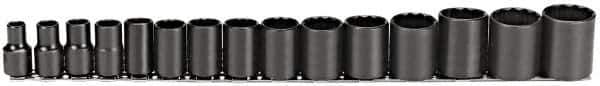 Proto - 15 Piece 1/2" Drive Socket Set - 12 Points, 3/8" to 1-1/4" Range, Inch Measurement Standard - Exact Tool & Supply