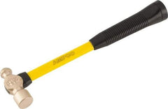 Ampco - 3/4 Lb Head Aluminum Bronze Ball Pein Hammer - 14" Fiberglass Handle with Grip, 1-1/4" Face Diam, 14" OAL - Exact Tool & Supply