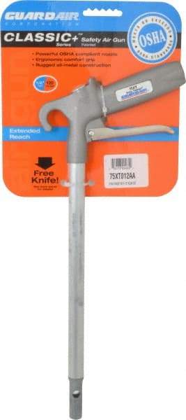 Guardair - 120 Max psi Safety Extension Tube Pistol Grip Blow Gun - 1/4 NPT, 12" Tube Length, Aluminum - Exact Tool & Supply