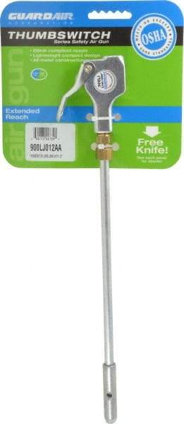 Guardair - 120 Max psi Safety Extension Tube Thumb Lever Blow Gun - 1/4 NPT, 12" Tube Length, Aluminum - Exact Tool & Supply