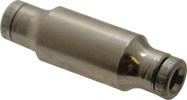 Norgren - 1/8" Outside Diam, Nickel Plated Brass Push-to-Connect Tube Union - 260 Max psi, Tube to Tube Connection - Exact Tool & Supply