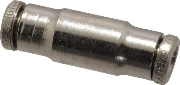 Norgren - 3/16" Outside Diam, Nickel Plated Brass Push-to-Connect Tube Union - 260 Max psi, Tube to Tube Connection - Exact Tool & Supply